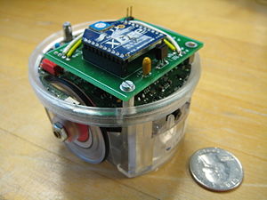 Image of an e-Puck with the RGB Xbee Extension Board
